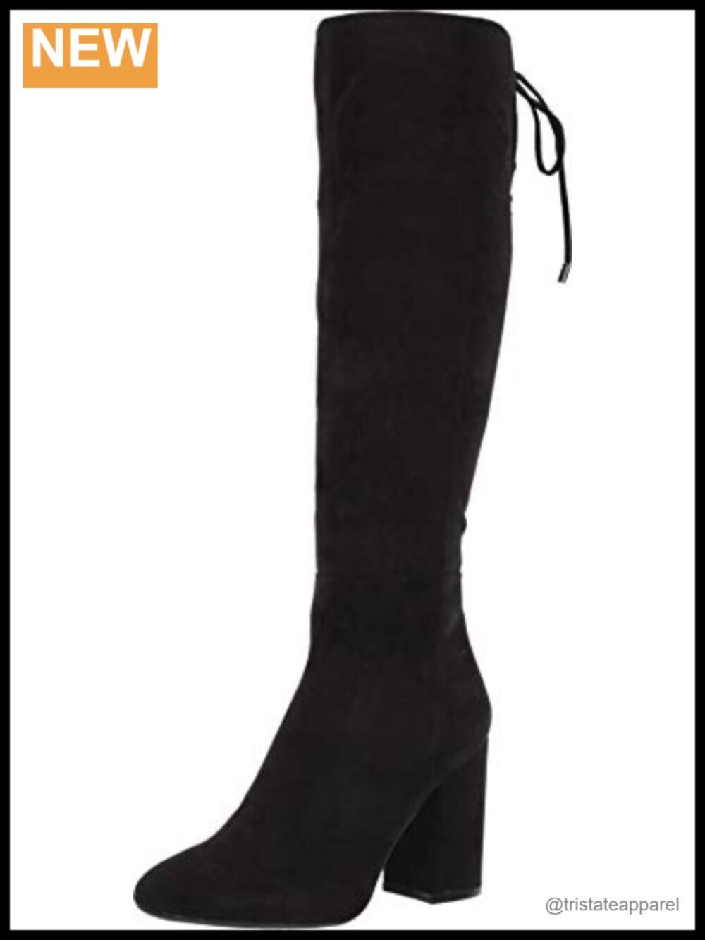 Faux Leather Lace-Up Knee-High Boots Round Toe Block Heel